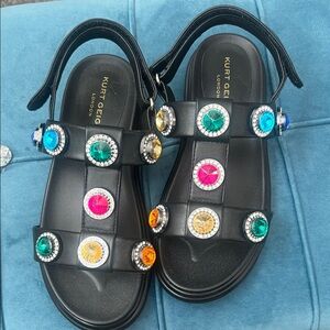 Girls Kurt Geiger Black Sandals with rhinestones